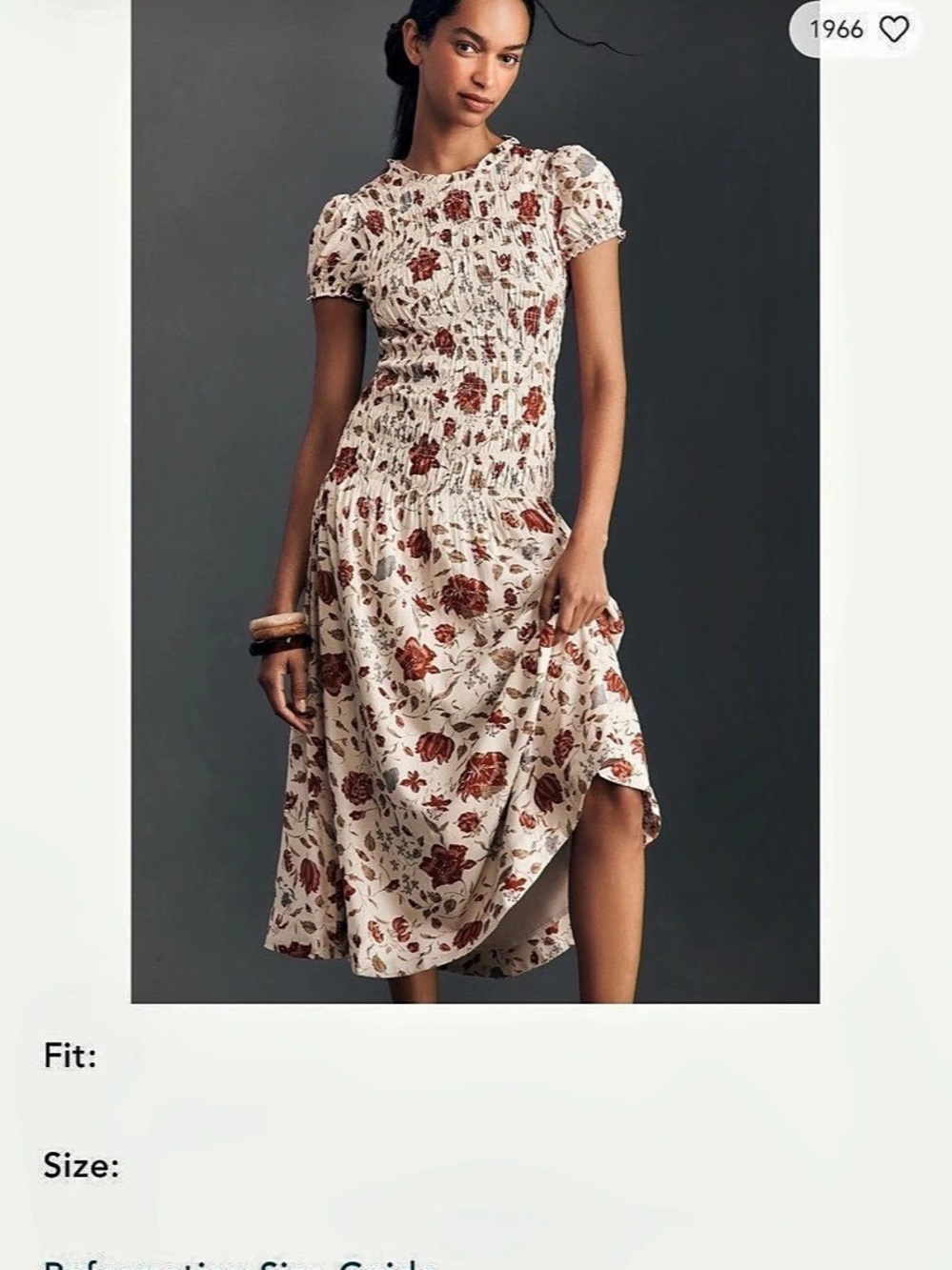 Reformation Smocked Floral Dress Cream & Red